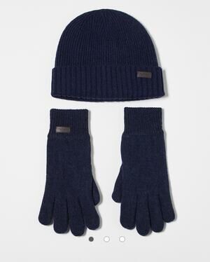 Barbour Carlton beanie & gloves gift set in navy